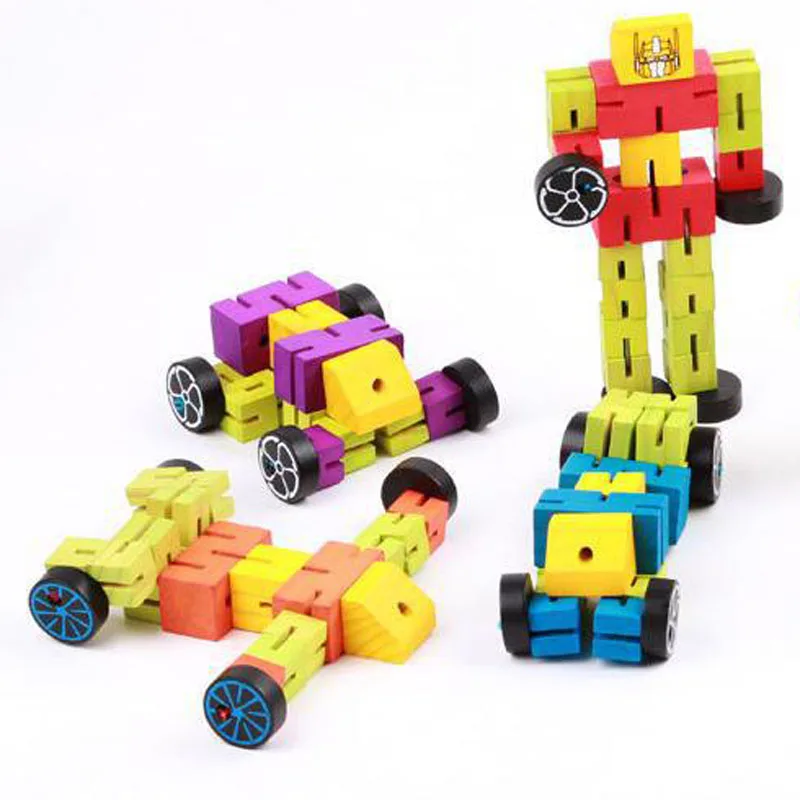 

1PCS Wooden Children Cartoon Robot Dolls Variety Blocks Early Childhood Educational Toys 18 * 11 * 3CM Most  Popular Cute Toys