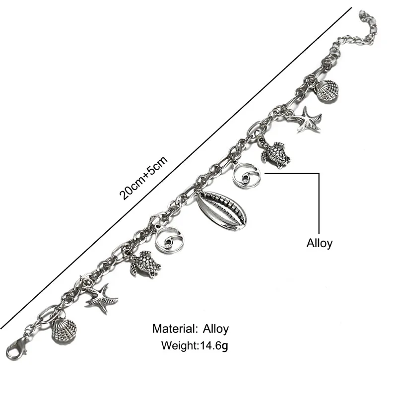 Богемский несколько волн черепаха оболочки кулон ножной браслет для женщин Серебряный Цвет раковины цепи ножной браслет