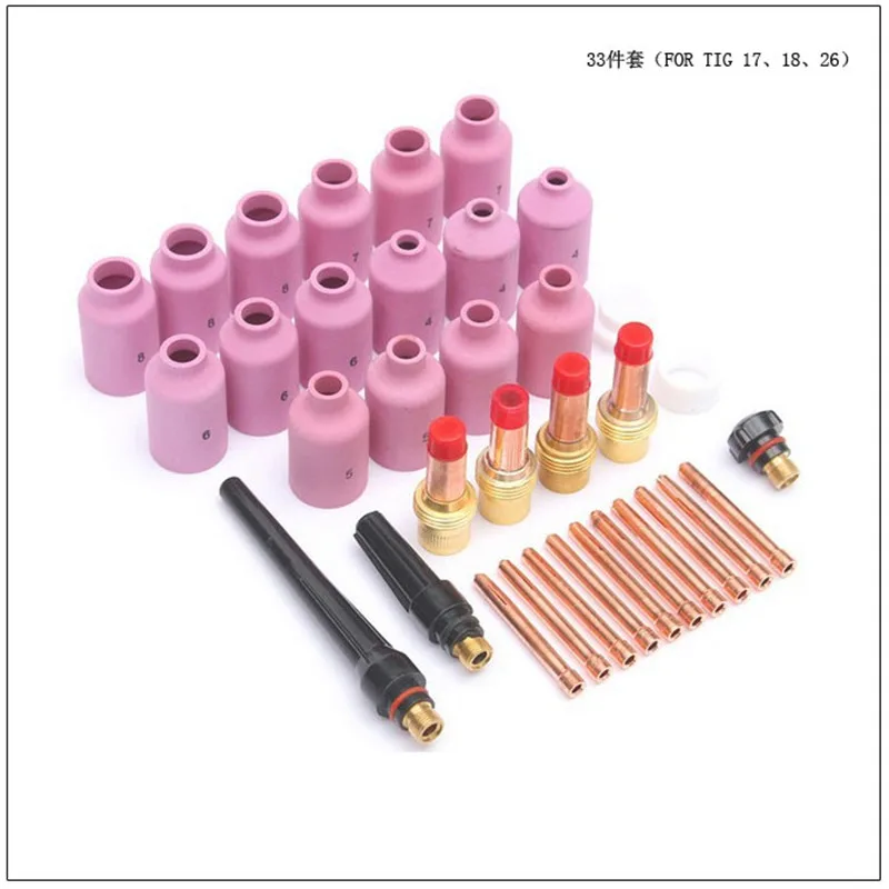 33pcs Consumables kit for TIG Welding Torch WP-17/18/26 With Alumina Nozzles Back Cap Insulator Collet And Gas Lens 33pcs Consumables kit for TIG Welding Torch WP-17/18/26 With Alumina Nozzles Back Cap Insulator Collet And Gas Lens