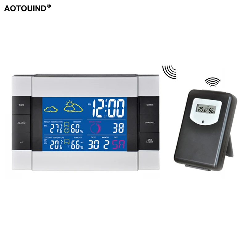 

AOTOUIND Digital Wireless Indoor Outdoor Temperature Humidity RF Weather Station with Color Backlight #T03