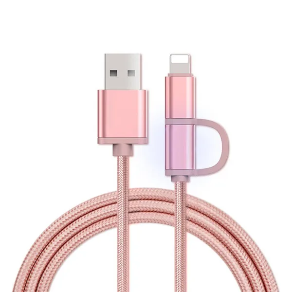 NOHON 2 в 1 Micro USB кабель для зарядки 8 Pin для iphone 8 Plus X XS MAX XR быстрое зарядное устройство кабели для Samsung Xiaomi huawei - Цвет: Rose Gold