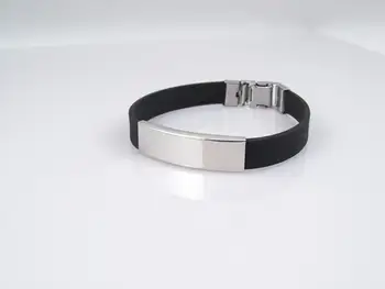 

500x Simple Black Silicone Bracelet Stainless Steel Wristband Fashion jewelry