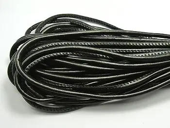 

100 Meters Black Stitched Round Soft Synthetic Leather String Jewelry Cord 5X3mm