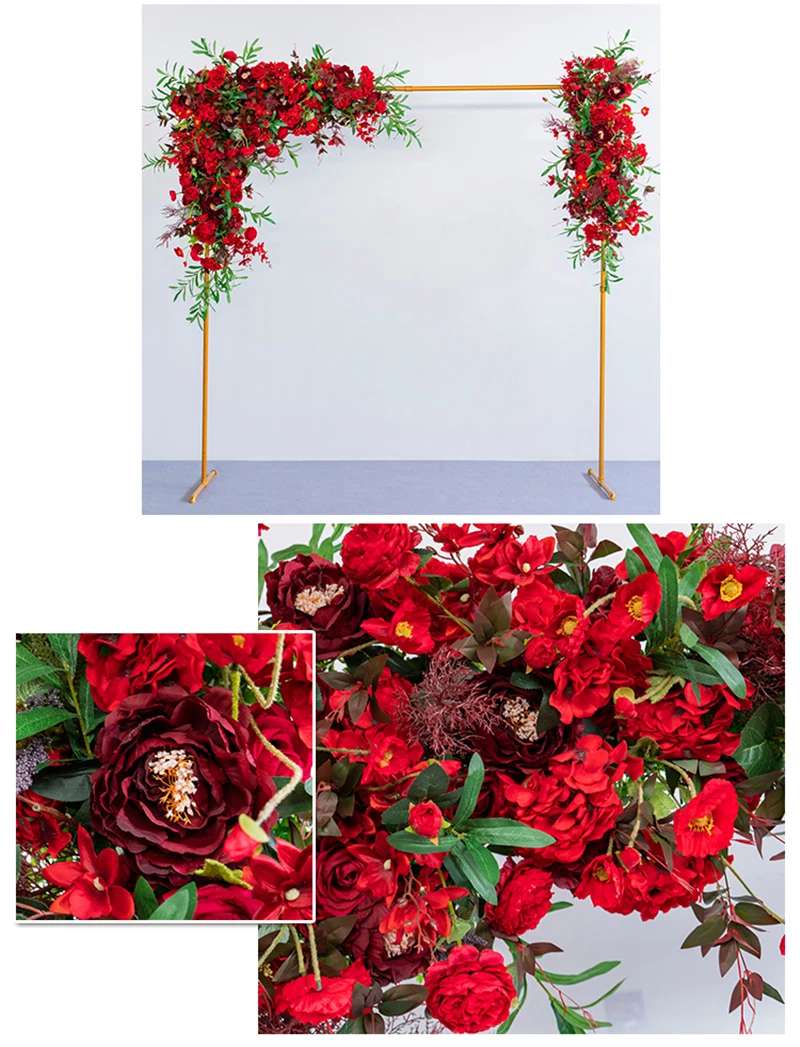 JAROWN Artificial Silk Flower Wrought Iron Stand Flower Row Set Outdoor Decorative Wedding Flower Arches Floral Welcome Decoration (6)