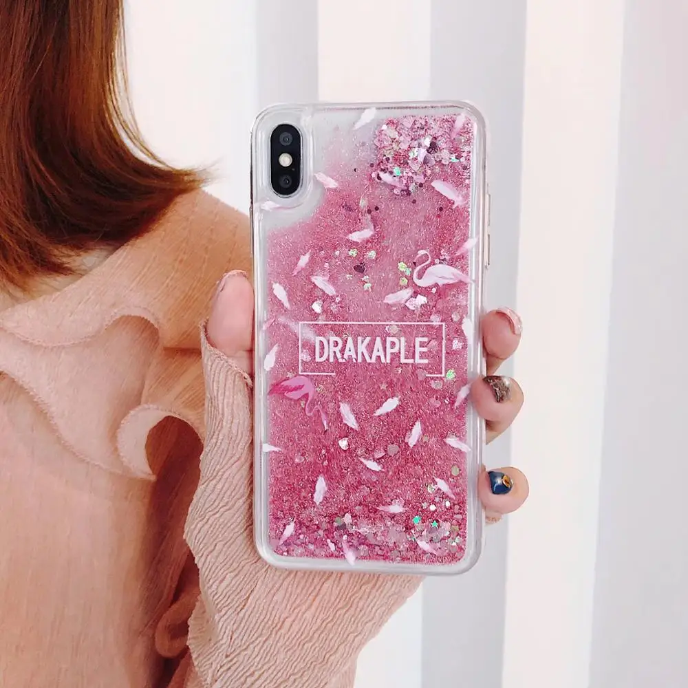 Flamingo Bling Glitter Liquid Dynamic Clear Soft Case Cover on sfor iPhone X 8 Plus 7 6s XR XS MAX Shiny Quicksand Phone Fundas  (3)