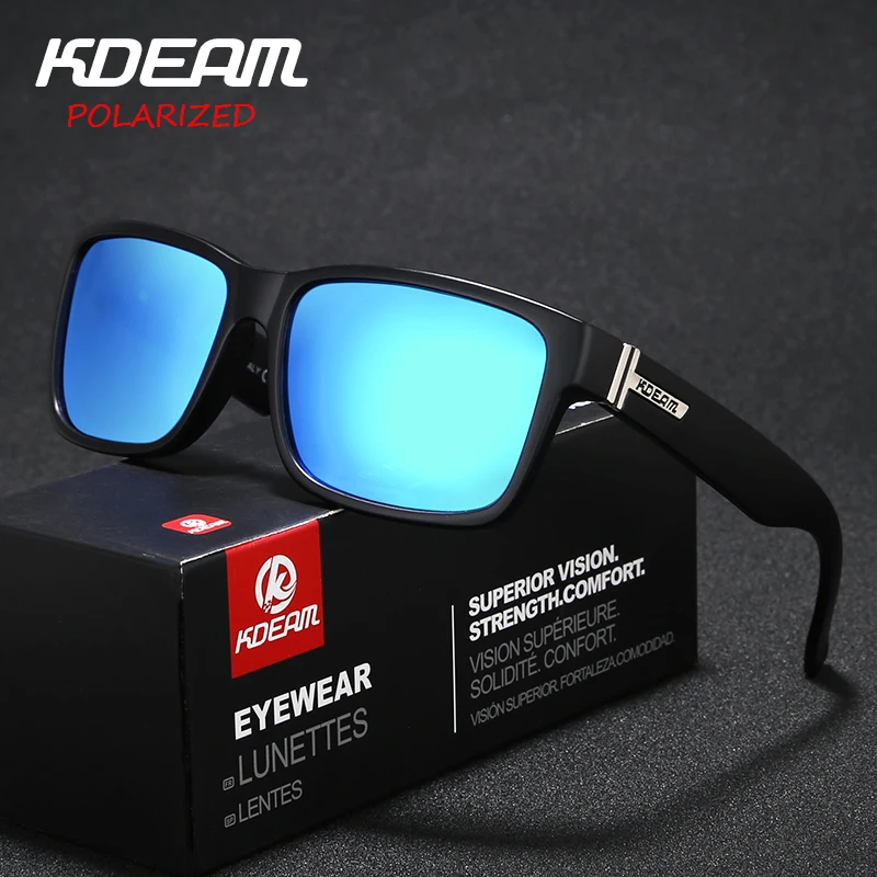 

Rectangle Frame Polarized Men Sunglasses Sport Women zonnebril KDEAM Reflective Coating HD Lens 9 Colors UV400 With Case KD505