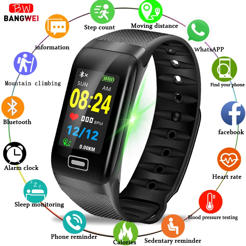 

BANGWEI Sport Smart Watch Men Women IP67 Waterproof Watch Heart Rate Blood Pressure Monitor Bluetooth Fitness Smart Watches+Box