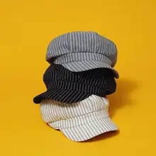 Новая Винтажная кепка газетчика Cadet Женские полосатые военные шапки для мальчика британский классический женский в стиле Гэтсби, плоская шапка осенний милый берет