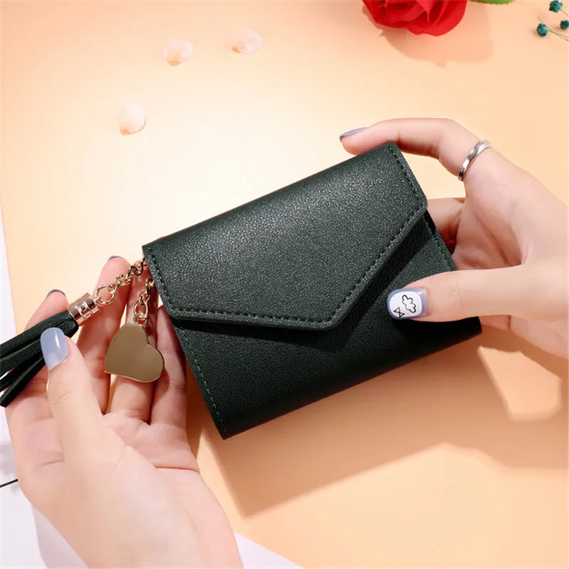 

Fashion Women PU Leather Wallet Small Short Tassel Cute Purses Female Pink Coin Wallet Clutch Bags Credit Card Slots Holder Lady