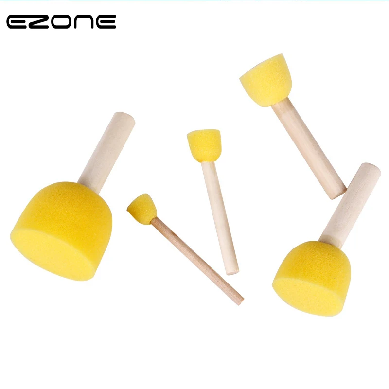 Beste EZONE 5 stks Spons Penselen Verschillende Grootte Houten Handel Borstel Voor Kinderen Graffiti DIY Aquarel Art Supply