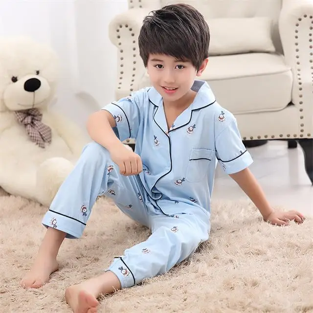Детские модные пижамы с короткими рукавами, Хлопковая пижама, летняя одежда для сна для мальчиков, домашняя одежда для девочек, комплекты для отдыха - Цвет: color at picture