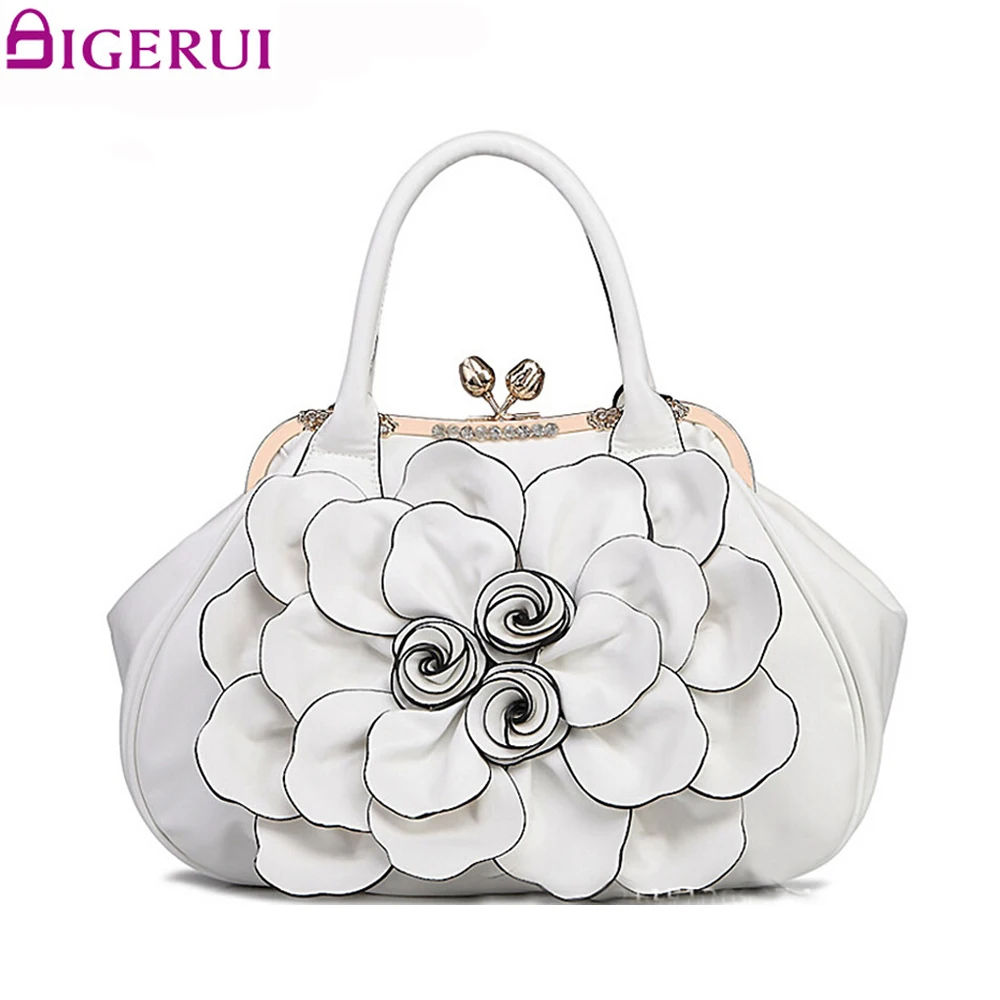 

DIGERUI Flying birds designer women handbag 3D flower high quality leather tote bag female large shoulder bag messenger bags
