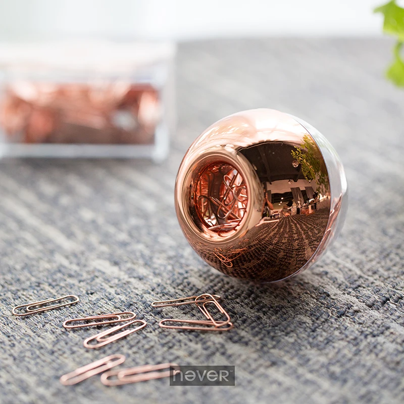 Never Rose Gold Metal Paper Clip With Magnetic Needle Holder Bookmarks Fashion Clips Dispenser Office Accessories Stationery