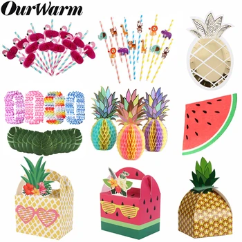

OurWarm Summer Fruit Party Supplies Pineapple Watermelon Party Favors Animals Straws Hawaiian Luau Birthday Party Gifts Boxes