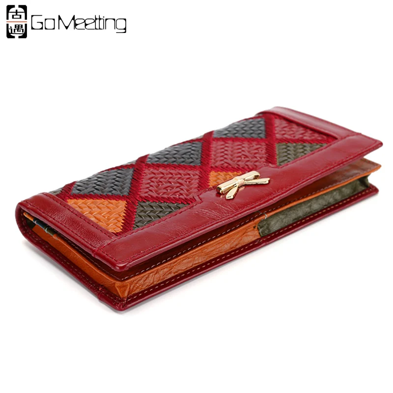 

Go Meetting Genuine Leather Women Wallets Patchwork High Quality Card Holder Long Wallet Lady Real Leather Purse Clutch Bag WQ5