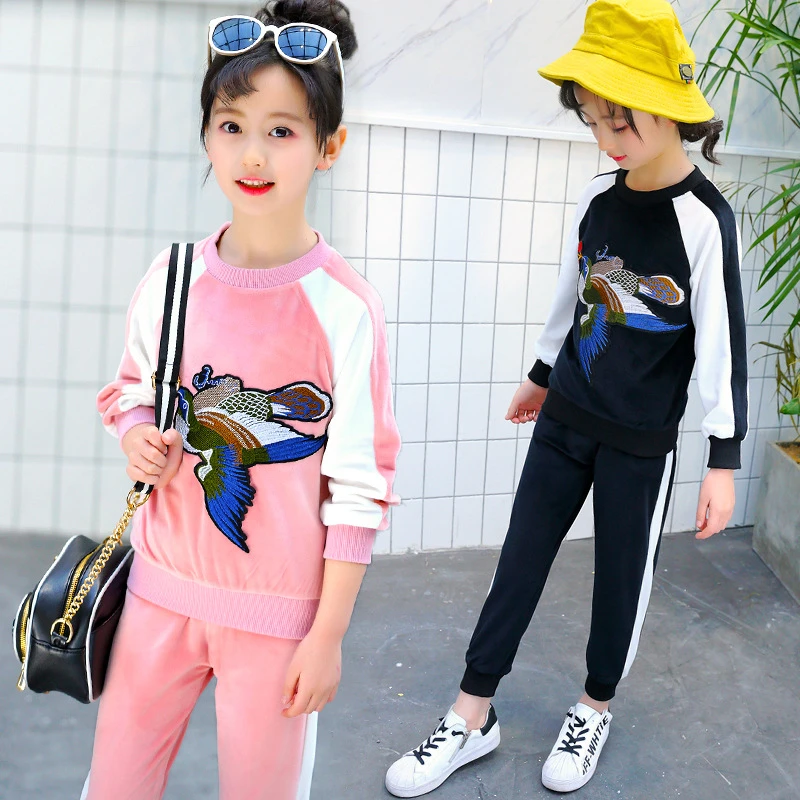 Ropa adolescentes y niñas, traje de primavera 2018 con bordado animales, suéter Pantalones de bolsillo, ropa deportiva informal la escuela|set de ropa| - AliExpress