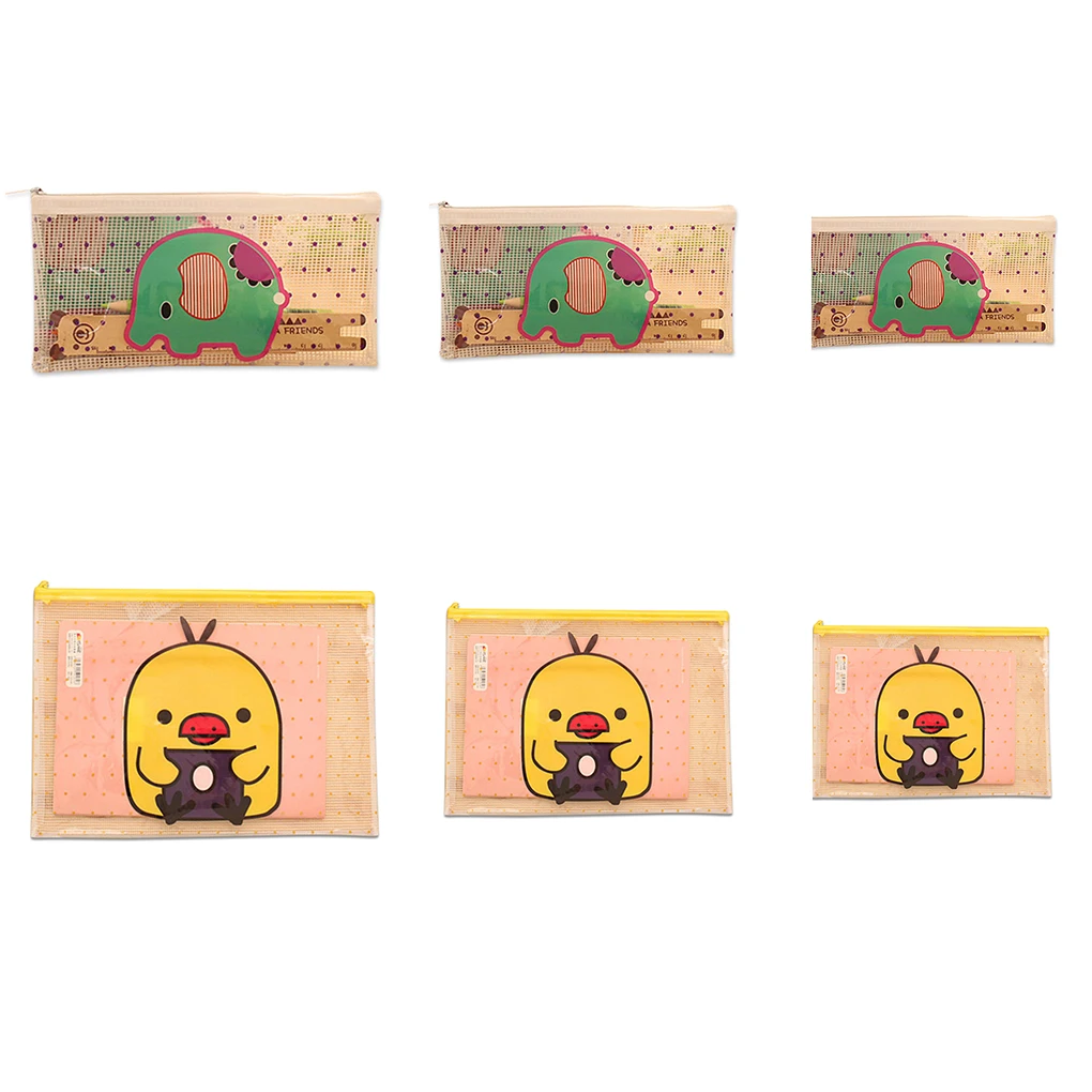

New Transparent Cartoon Net Bag Zipper Envelope Paper Bag Pen File Protection Bag Office Supplies