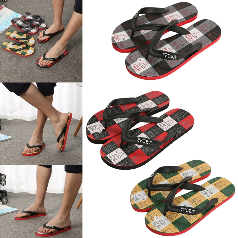 

T20 TS21 Newest Summer Colorful Plaid Slippers Mens Comfy Thong Flip Flops Non Slip Sanda