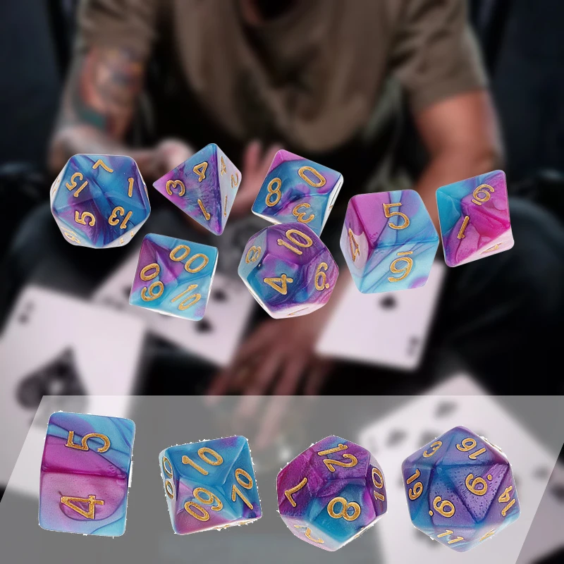 Hot Sales 7Pcs/Set Pack Polyhedral Dice Purple Blue Drinking Dice For DND TRPG MTG Party Game Toy Set