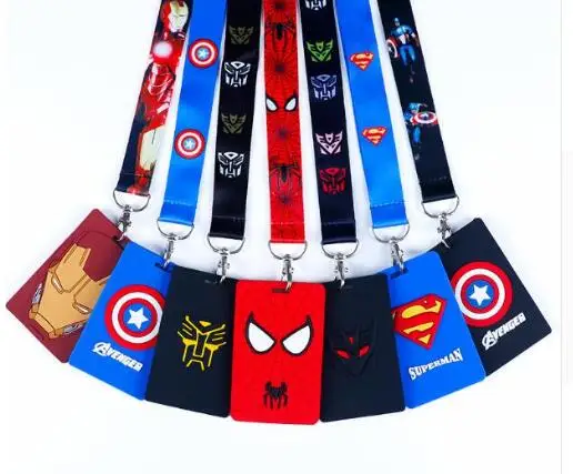 

10 pcs avengers batman spiderman Named Card Holder Identity Badge with Lanyard Neck Strap Card Bus ID Holders With Key Chain A01