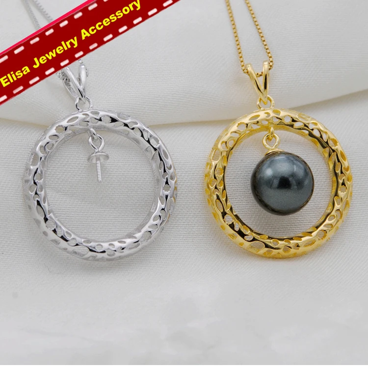 Circle Design Pearl Pendant Settings S925 Sterling Silver Pearl Pendant