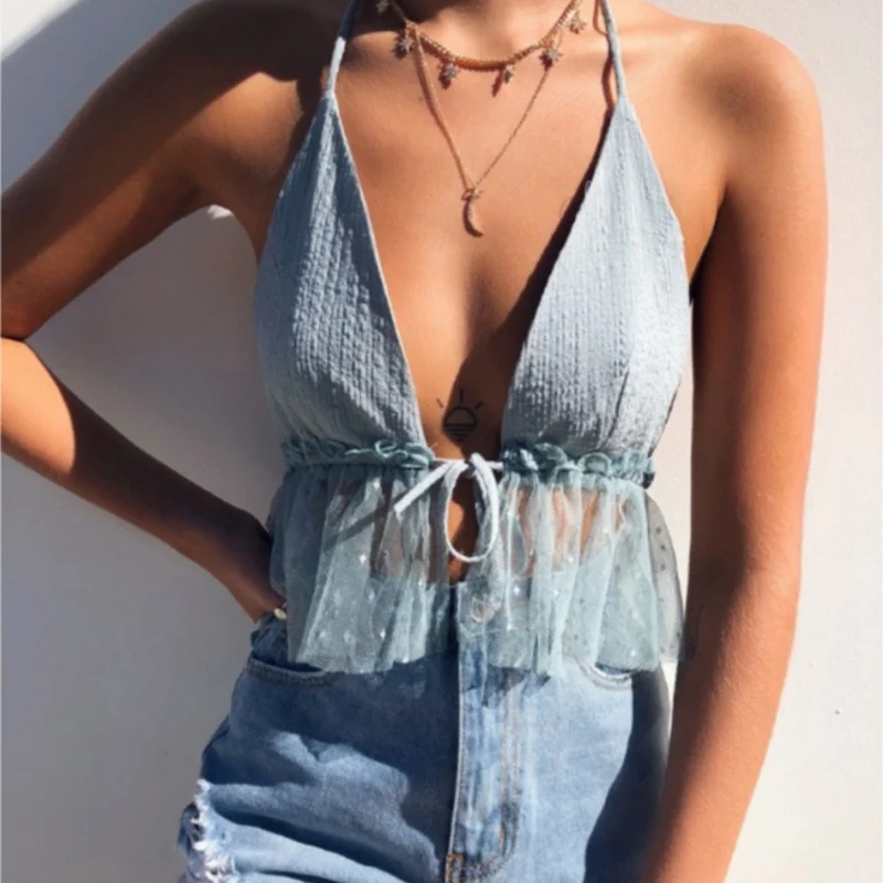 

2019 Women Sexy Cami Sleeveless V Neck Lace Patchwork Slim Hollow Out Club Party Top Camisole 2019