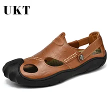 UKT/мужские сандалии из натуральной кожи; модная мужская летняя дышащая обувь; высококачественные пляжные кроссовки; Sandles; большие Size38-46