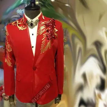 

Red blue men slim sexy suits designs stage costumes for singers men sequin blazer dance clothes jacket star style dress punk