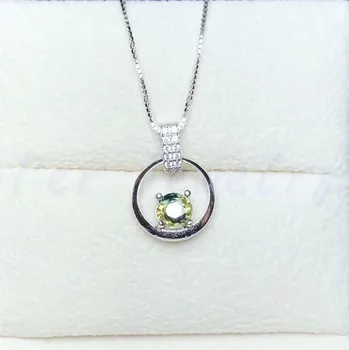 

Natural real sapphire round style necklace pendant Free shipping 925 sterling silver 0.65ct gemstone B1892815