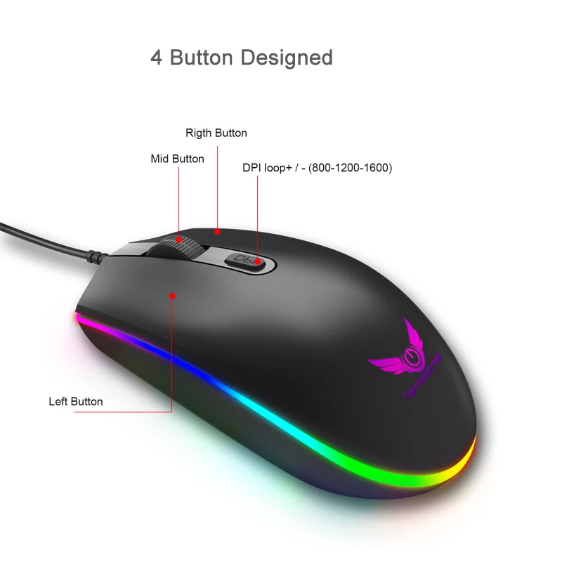 USB Проводная игровая мини мышь для ПК геймерская компьютерная настольных