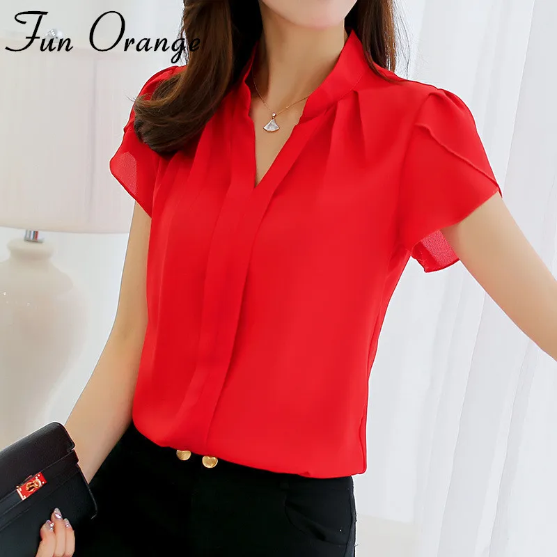 Blusa de manga corta para camisa femenina, color Naranja, elegante, para - AliExpress Ropa de mujer