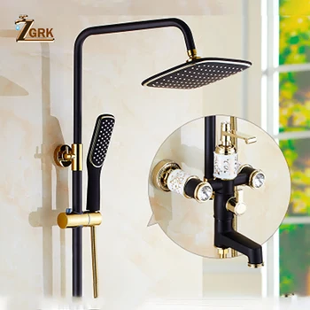

ZGRK New Brass Black Bath Shower Faucets Rain Shower Head Bathroom Shower Set Diverter Mixer Valve Shower System