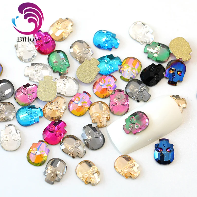 

20pcs Skull Nail Art Rhinestone Non Hot Fix Rhinestones Glass Colorful Skull Shape Gem Stones For Nail Art Decorations B3656