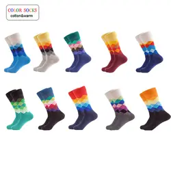 10 пар/лот Плюс Размер повседневные Разноцветные Веселые носки клетчатый узор мужские носки хлопковые с забавным теплым британский стиль