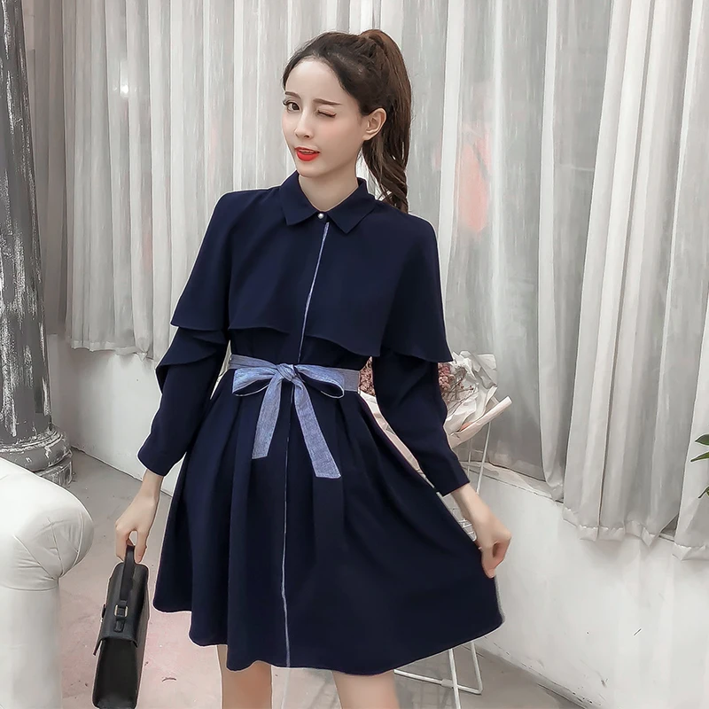 Goede 2018 Nieuwe Lente Vrouwen jurk Volledige Mouw Slim Soort In Lange Jurken Navy 1269