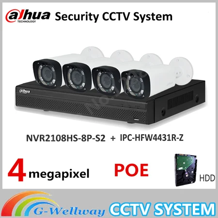 

Dahua NVR Security CCTV Camera Kit NVR2108HS-8P-S2 Motorized Zoom Camera IPC-HFW4431R-Z P2P Surveillance System Easy install