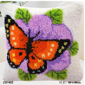 

Pillow"do it yourself"Butterfly flower method needlework kit latch hook rug kit Unfinshed embroidered carpet pattern Cartoon