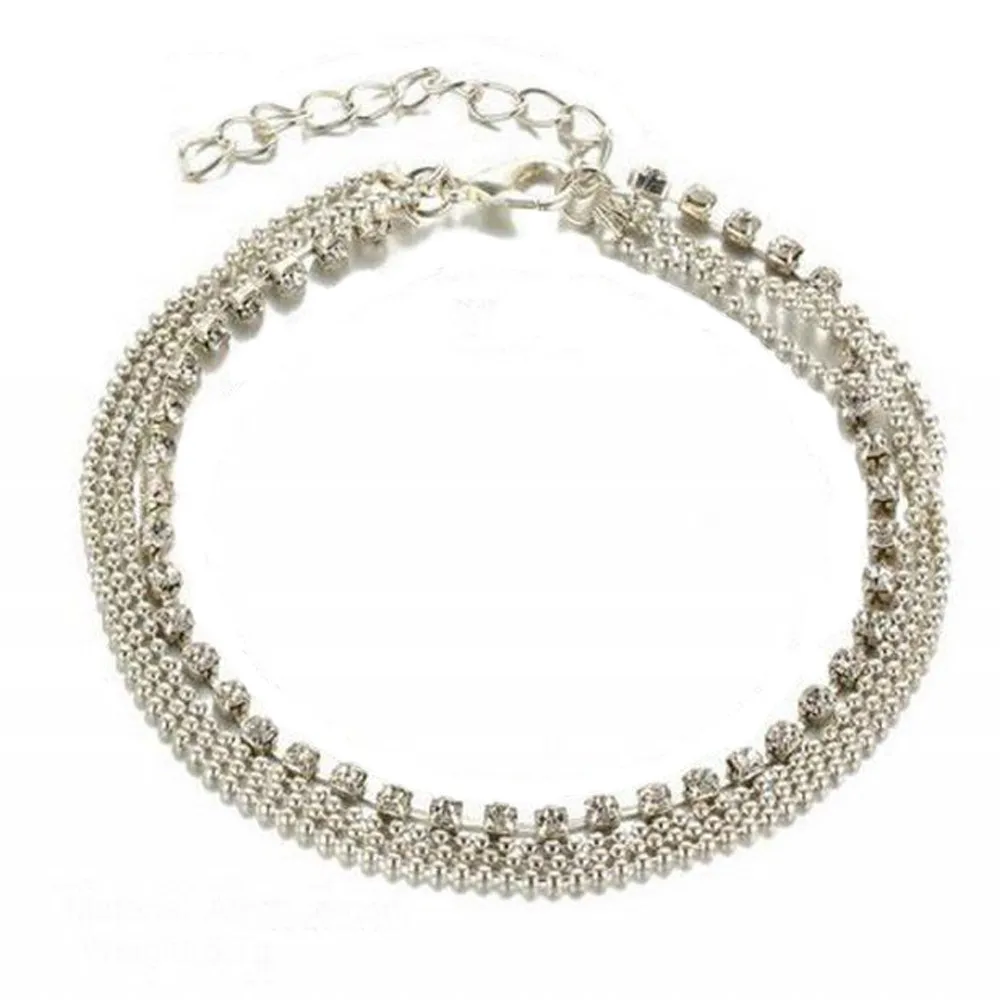 

Multi Layer Silver Crystal Ball Bracelet Anklet Ankle Foot Chain Women Jewelry