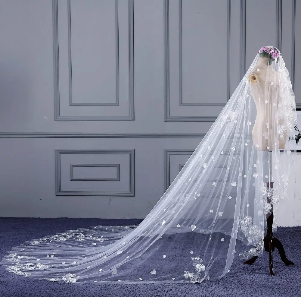 Соборная свадебная вуаль аппликация лепестки мягкий тюль длиной 4 метра свадебная вуаль свадебные аксессуары