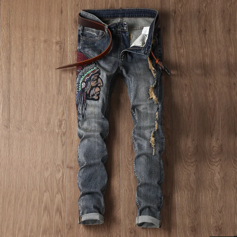 YiRuiSen бренд пэчворк и вышивка индийские мужские тонкие джинсы повседневные длинные брюки джинсовые джинсы для мужчин одежда 29-38 размер#1701 - Цвет: 1701