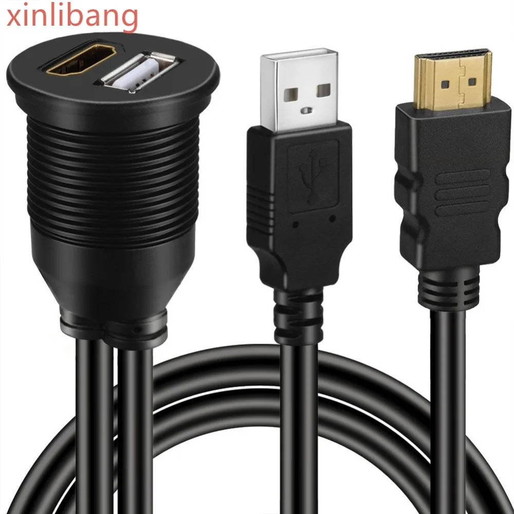 

USB 2.0 & HDMI to HDMI + USB AUX Extension Dash Panel Waterproof Car Flush Mount Cable For Car Boat and Motorcycle - 3ft