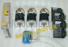 3 Оси С ЧПУ контроллер комплект, 3 ШТ. Nema23 ЧПУ шагового двигателя (Двойной вал) 76 мм, 3А, 270oz-в и Водитель Мотора 4A, 50 В и питания и доска
