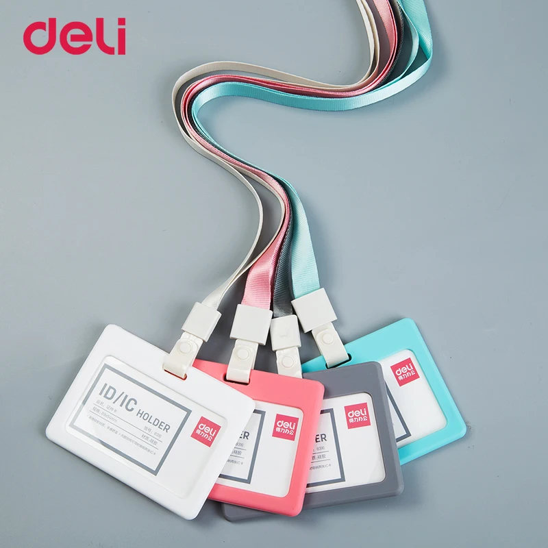 

Deli wholesale 4 color 2 style soft ID/IC work card holder lanyard set for company office supply employee name tag badge protect