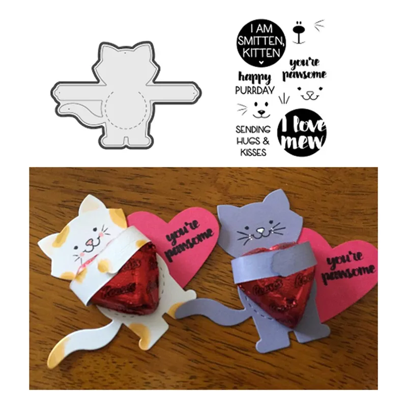 

YaMinSanNiO Cat Dies Animals Metal Cutting Dies and Clear Stamps for Scrapbooking for DIY Card Making New 2019 Die Cuts