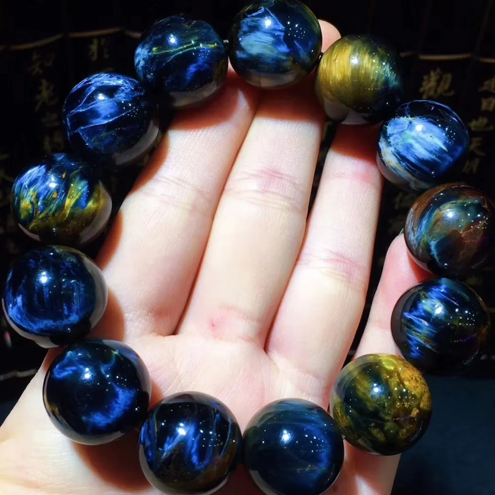 

Newly Natural Blue Yellow Pietersite Bracelet Namibia 18.5mm Big Round Beads Cat Eye Woman Man Fashion Reiki Certificate AAAAA