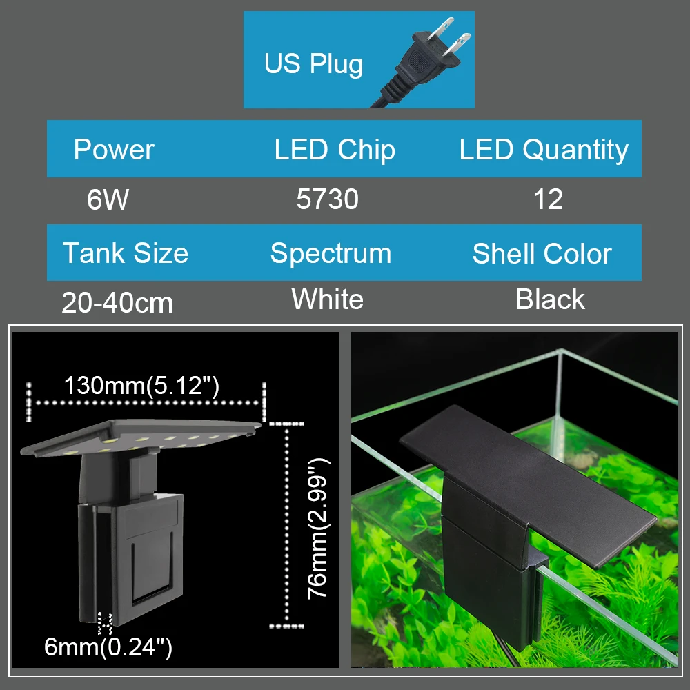 Senzeal X3 светодиодный светильник для аквариума с высокой яркостью, Освежающая лампа с зажимом, 220 В/110 В, светильник для водной травы, 6 Вт, 600 лм, светильник для аквариума, ЕС, США - Цвет: US-Black-110V