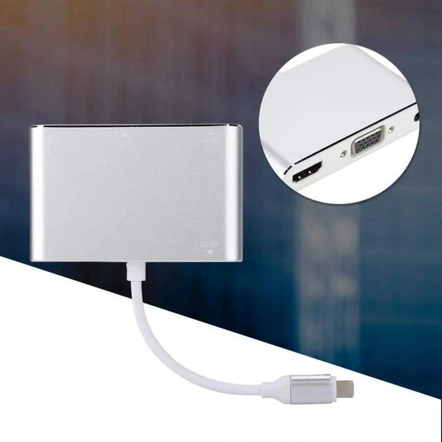 Аудио кабель системы освещения к HDMI+ VGA+ аудио HD HUB адаптер конвертер для iPhone5/5S/6/6s/6 plus/6s Плюс/7/ipad 4/кабель для ipad