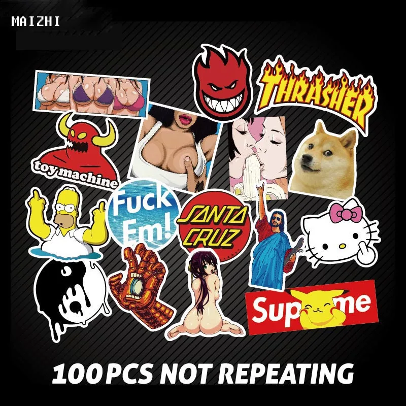 New100 pcs Funny Car Stickers on Motorcycle Suitcase Home Decor Phone Laptop Covers DIY Vinyl Decal Sticker Bomb JDM Car styling 14cm 9cm fashion x wing star wars funny vinyl car styling decal car stickers black silver s6 3687