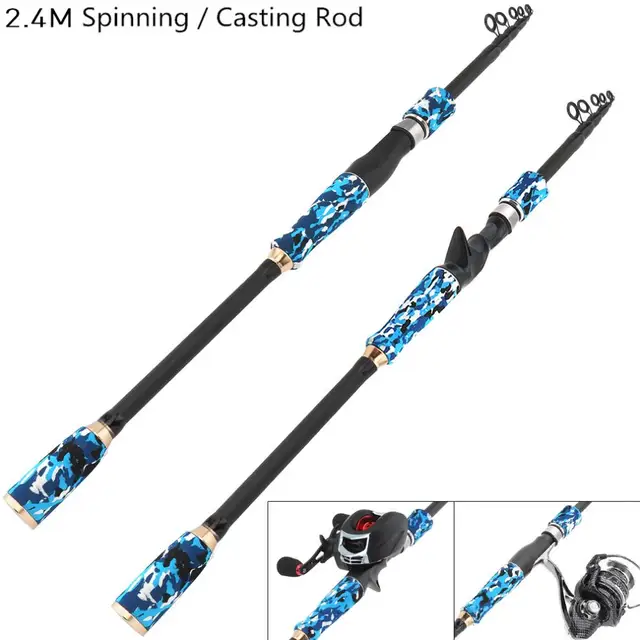 Special Offers 2.4m Carbon Fiber Lure Fishing Rod Spinning Casting Rod 6 Section Telescopic Ultra Light Travel Fishing Pole Lure Tackle