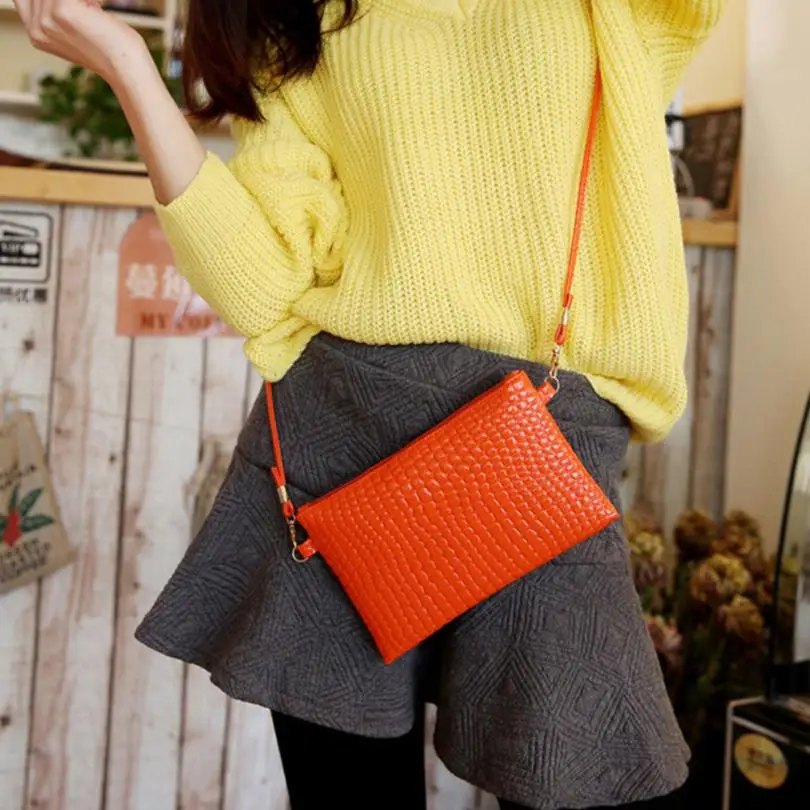 

Women's fashion PU crocodile pattern shoulder Messenger bag shoulder bag solid color mini square bag handbag #F